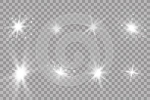 Glow light effect. Starburst with sparkles on transparent background. Vector illustration. Sun