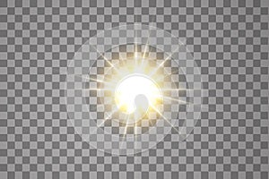 Glow light effect. Starburst with sparkles on transparent background. Vector illustration. Sun