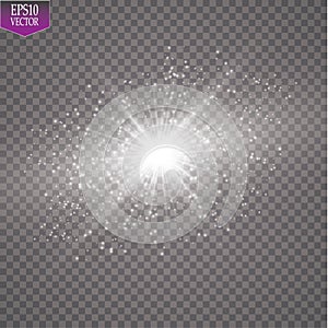 Glow light effect. Starburst with sparkles on transparent background. Vector illustration. Sun