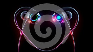 glow neon modern futuristic with ear buds. generative ai