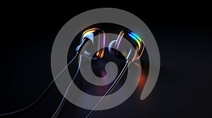 glow neon modern futuristic with ear buds. generative ai