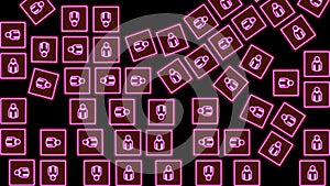 Glow people pink icons falling on a black background 4K