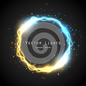 Glow round frame with electric discharge effect . Vector illustration