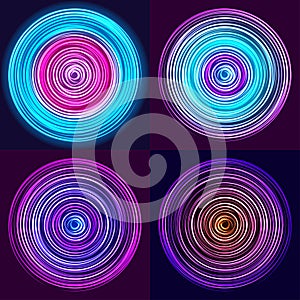 Glow spin neon circles set. Abstract background. Vector illustration