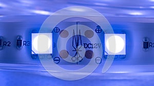 glowed blue LED strip diodes close up photo
