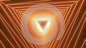 Glowing 3d tunnel of triangles with flashing. Motion. Space tunnel of glowing triangles. Triangular tunnel with glowing