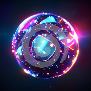 Glowing abstract background with luminous swirling. Elegant glowing circle. Sparking particle. AI generated