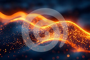 Glowing Abstract Digital Landscape with Illuminated Particle Waves Generative AI