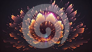 Glowing Abstract Flower Fractal on Black Background. Generative AI