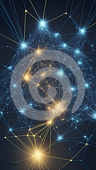 glowing, abstract representation wifi network, with nodes light connecting in complex pattern. AI Generative