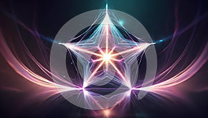 Glowing abstract shape of star on dark background. Light rays