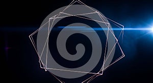 Glowing abstract wireframe squares with blue flare