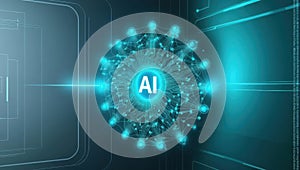 glowing AI algorithm visualized as neural network on digital background, showcasing technology and innovation in artificial