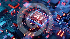 Glowing AI Chip on Circuit Board