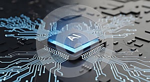 Glowing AI Chip on Futuristic Circuit Board