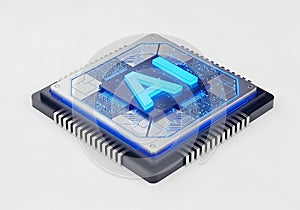 Glowing ai chip symbol on a microprocessor