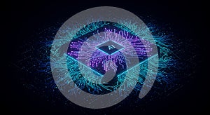 Glowing AI Processor Chip on Digital Circuit Board Network