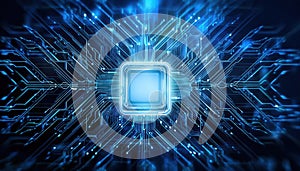 glowing AI processor with dynamic neural connections and algorithms