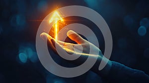 Glowing arrow of progress held in hand