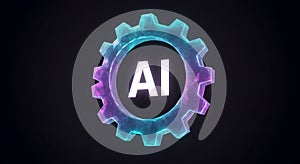 Glowing Artificial Intelligence Cogwheel: Data Processing and Future Machine Learning Technology