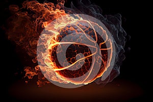 a Glowing Ball Burning on Fire in Orange Flames, Giving off Heat and Smoke for Competitive Basketball: A Visual representation of