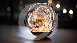 A glowing ball of light sits on a table