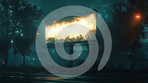 Glowing Billboard In Wet City Night