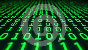 Glowing Binary Code Field in Neon Green Digital Landscape
