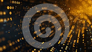 Glowing binary code flowing over a digital circuit board, representing AI and data processing. Generative Ai