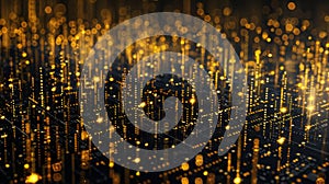 Glowing binary code flowing over a digital circuit board, representing AI and data processing. Generative Ai