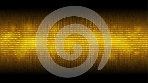 Glowing binary code golden abstract background, glowing cloud of big data, stream of information