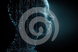 Glowing Binary Code Inside Human Head for Technology and AI