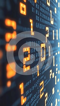 Glowing Binary Code Stream Flowing on Dark Background, Digital Data, Technology Concept.