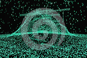 Glowing binary digit with dark background, 3d rendering
