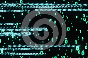 Glowing binary digit with dark background, 3d rendering