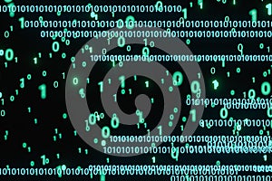Glowing binary digit with dark background, 3d rendering