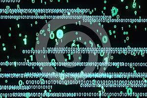 Glowing binary digit with dark background, 3d rendering