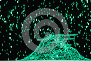Glowing binary digit with dark background, 3d rendering