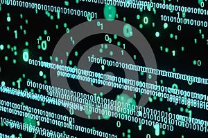 Glowing binary digit with dark background, 3d rendering