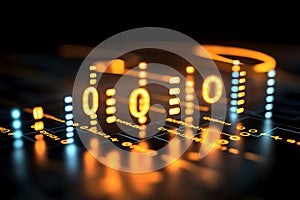 Glowing binary digits and circuits in a dark digital environment