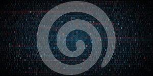 Glowing binary software code background. Random binary numbers of program code. Digital data technology concept. Vector