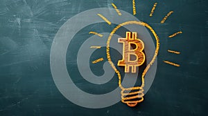 A glowing Bitcoin lightbulb on a chalkboard, symbolizing bright ideas in the world of cryptocurrency and innovation