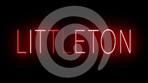 Glowing and blinking red retro neon sign for LITTLETON