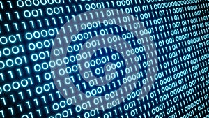 Glowing Blue Binary Code Flow for Digital Data and Cyber Technology Background