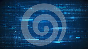 Glowing Blue Binary Code Matrix on Dark Background, Futuristic Digital Network Design, Technology Concept