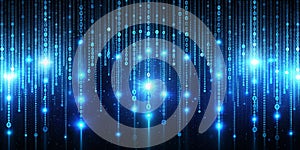 Glowing Blue Binary Code Streams Across Abstract Dark Background Generative AI