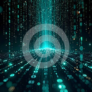 Glowing Blue Binary Code Waterfall Digital Abstract Background