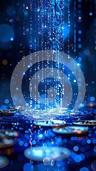 Glowing Blue Binary Code Waterfall