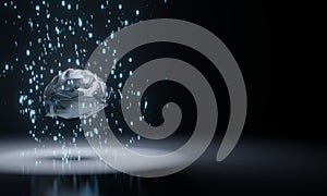 Glowing blue brain and abstract binary data