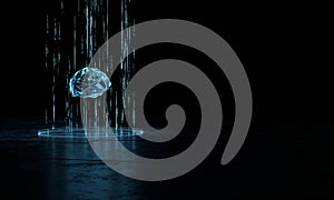Glowing blue brain and abstract binary data